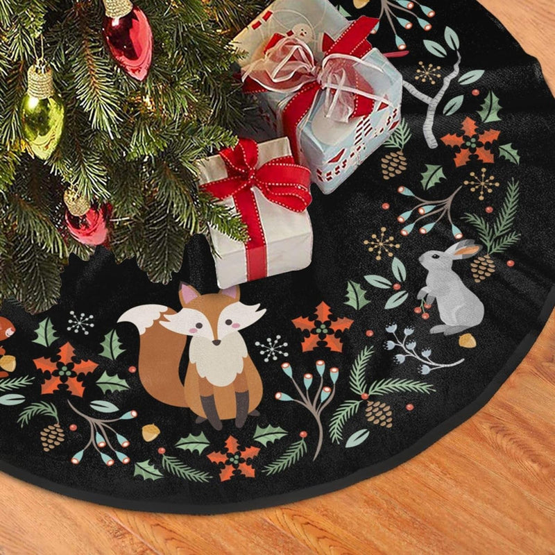 Forest Wreath Christmas Animal Fox Cute Santa and Snowman Dolls Design Christmas Tree Skirt Gorgeous Xmas Tree Decoration Skirt