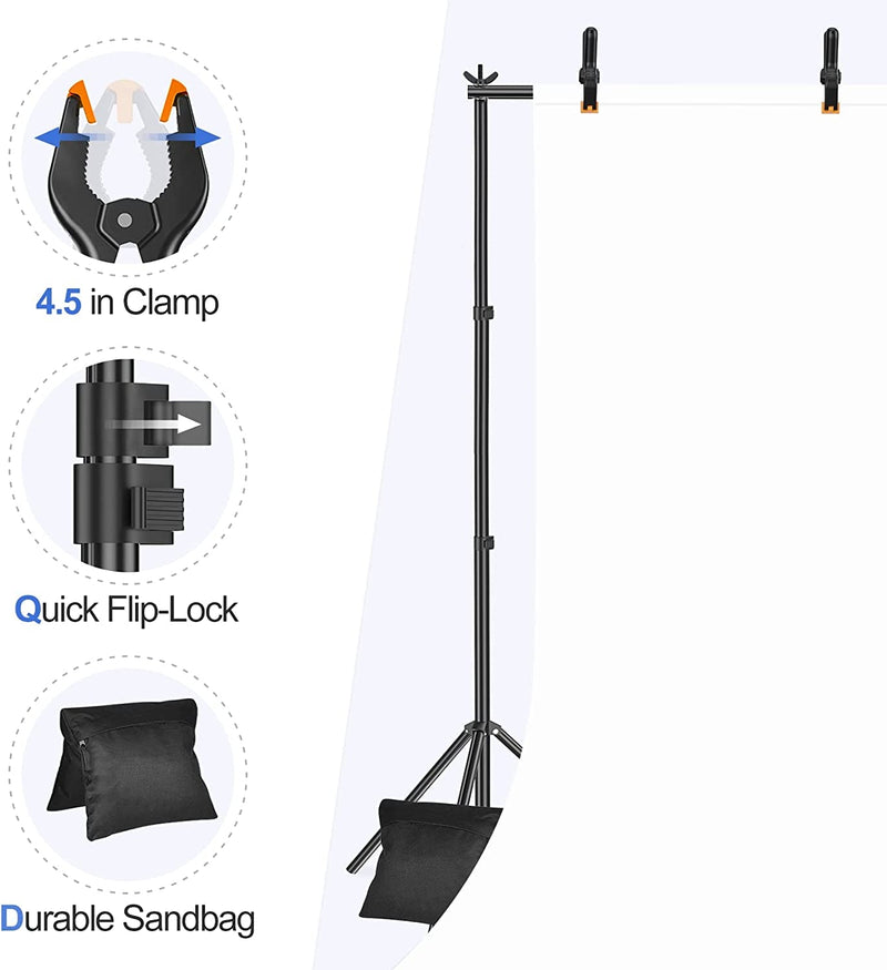 EMART Backdrop Stand 10X7.8Ft(Wxh) Photo Studio Adjustable Background Stand Support Kit with 2 Crossbars, 6 Backdrop Clamps,2 Sandbags and Carrying Bag for Parties Events Decoration