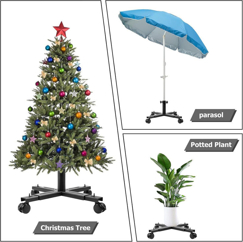 Christmas Tree Stand Base with Wheels, Movable Christmas Fake Tree Holder, Fits up to 7.5FT Artificial Trees, Plant Caddy with Wheels, Plant Taxi, Plant Dolly Cart after Christmas