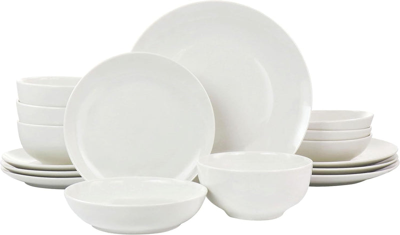 Elama White Porcelain Dish Dinnerware Set, 16 Piece, Camellia