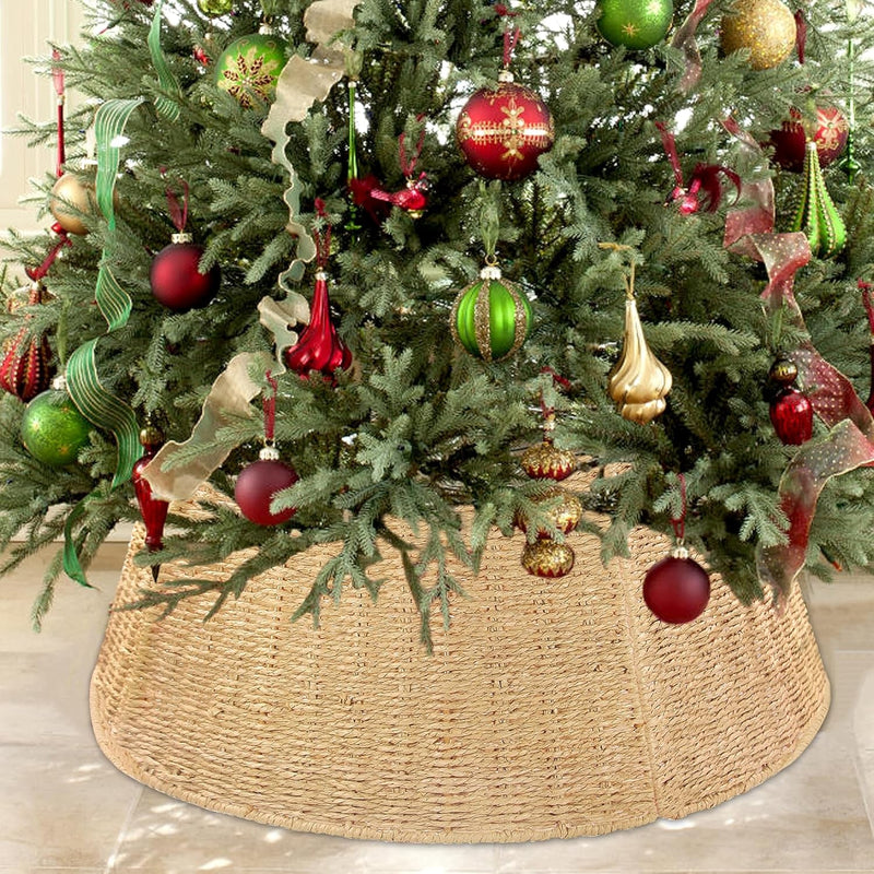 5Piece Christmas Tree Collar,28" Holiday Rattan Tree Skirt for Christmas Decoration,Tree Stand Base Cover,Christmas Tree Ring,Christmas Tree Basket Base Box for Home, Living Room