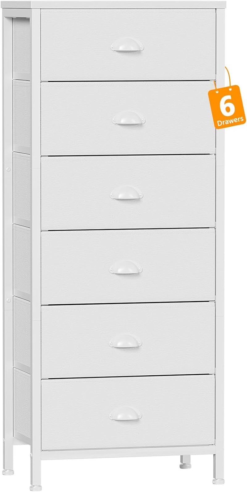 Furnulem White Tall Dresser for Bedroom,Vertical Storage Tower Unit and End Table with 6 Drawers, Nightstand Furniture with Fabric Drawer Organizer in Living Room,Closet,Entryway,Hallyway