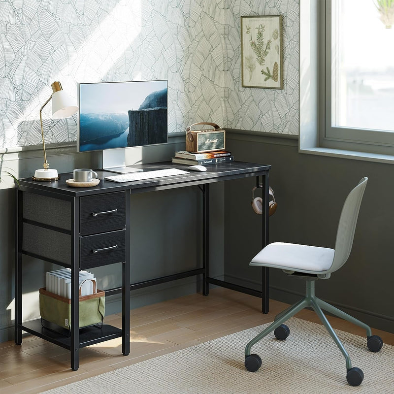 Cubicubi Computer Home Office Desk with 2 Drawers, 47 Inch Small Desk Study Writing Table, Modern Simple PC Desk, Black