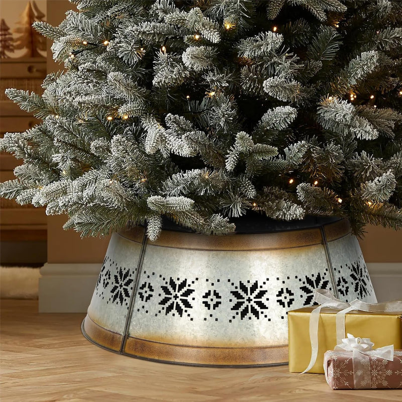 BAYN Metal Christmas Tree Collar, 23-Inch Diameter Base Cover Christmas Tree Ring Stand- Snowflake