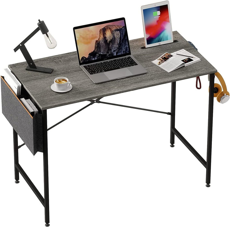 Bestier Computer Office Desk W/Steel Frame, Mobile Phone and Tablet Stand, Headphone Hook, Adjustable Feet, & Storage Bag, Rustic Brown, 39 Inch