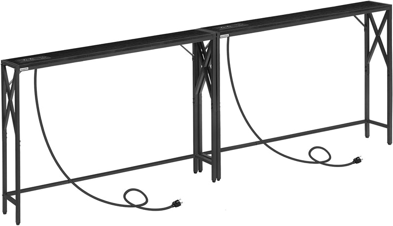 2 Pack Sofa Table with Charging Station, 39.4” Console Table, Narrow Entryway Table, Slim Hallway Table, Retro Couch Table, for Entrance, Foyer, Living Room, Hallway, Greige CTHG151E01S2