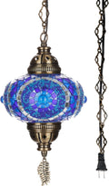 DEMMEX Authentic Turkish Plug in Pendant Light, 6.5" Big Size Globe, Made in Turkey, Turkish Moroccan Mosaic Ceiling Hanging Pendant Light Fixture Lamp, Swag Plug in with 15Ft Cord and Chain