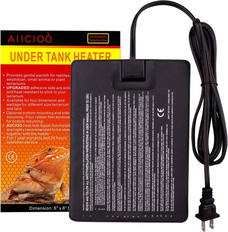 Aiicioo under Tank Heater Thermostat - Reptile Heating Pad with Temperature Control Reptile Heat Mat for Combo Set for Hermit Crab Lizard Terrarium 16W