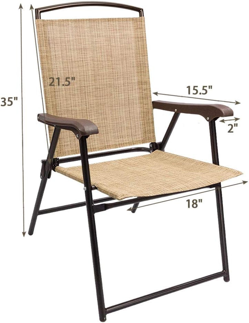 Devoko Patio Folding Chair Deck Sling Chair Camping Garden Pool Beach Using Chairs Space Saving Set of 2 (Beige)