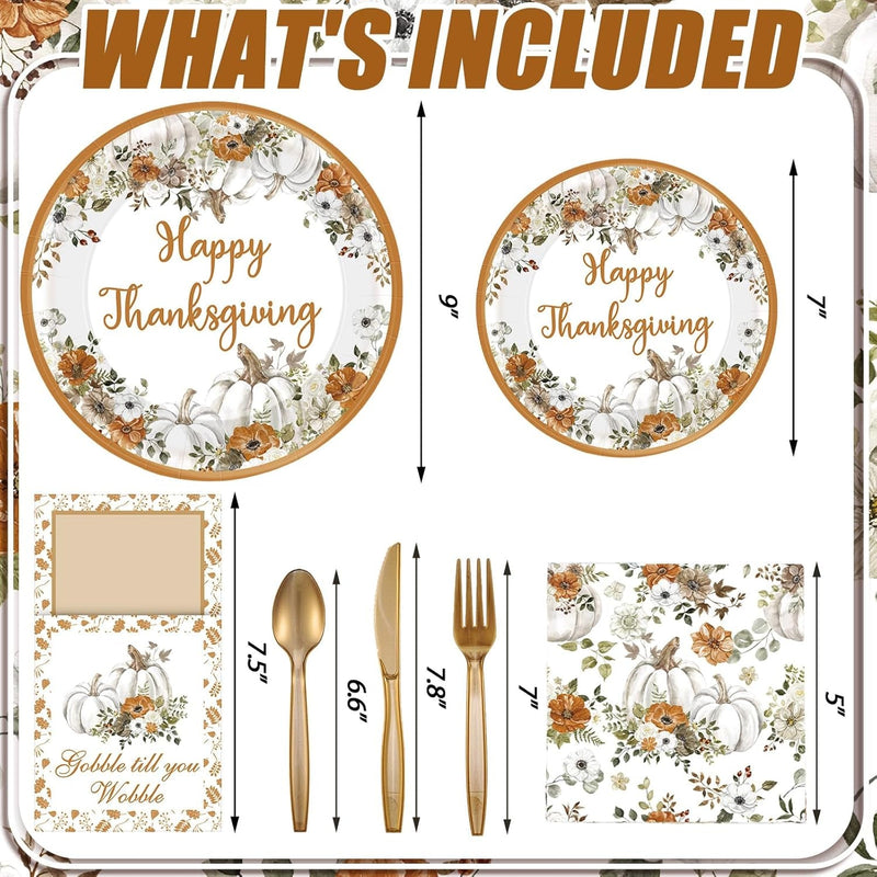 264 Pcs Thanksgiving Plates Napkins Disposable Cutlery Holder Set Thanksgiving Centerpieces for Table Decoration Dinner Autumn Leaves Fall Harvest Wedding Decoration