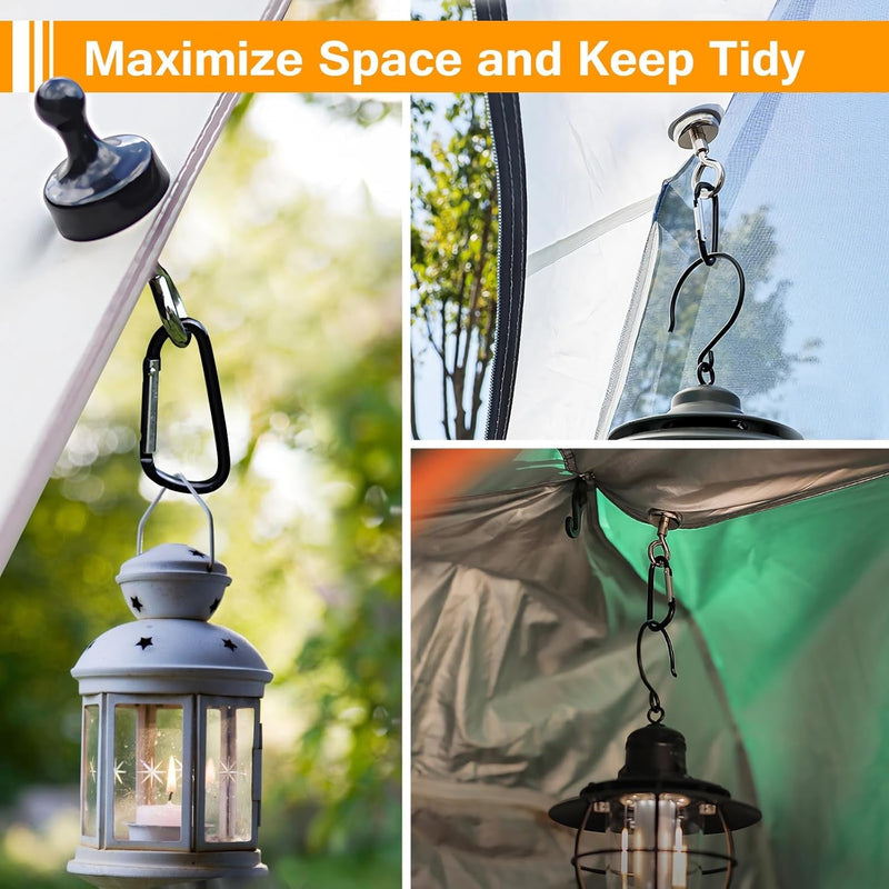 Ayamaya Magnetic Camping Hooks for Canopy Magnet Clip Hanger with Carabiner for Tents Inside, Tent Hanging Hook Organizer for Lamp, Rooftop Tent Tarp Accessories for Camping, RV Camper, Picnic