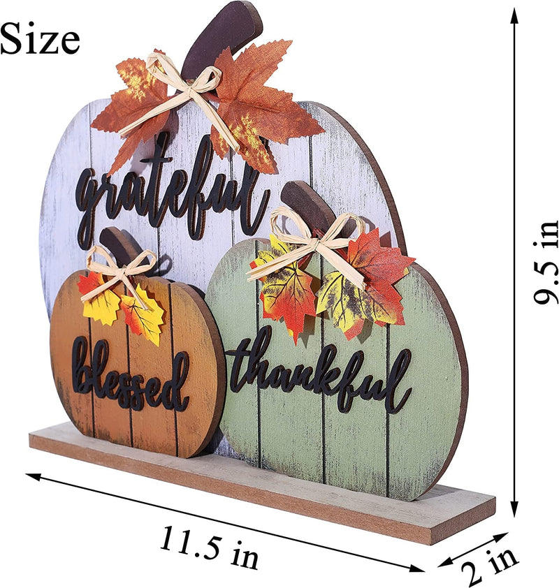 CYNOSA Fall Decorations for Home Blessed Grateful Thankful Fall Decor Wooden Pumpkin Tabletop Signs for Home Thanksgiving Farmhouse Living Room Harvest