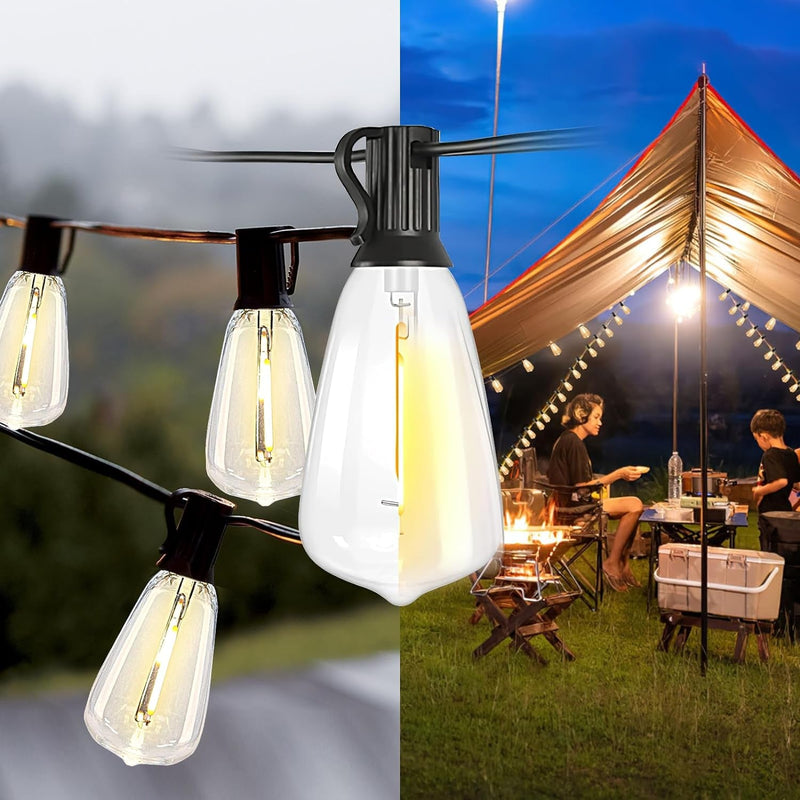 50FT Solar String Lights Outdoor Waterproof, Solar Patio Lights with Remote Control & 15+1 Dimmable ST38 Edison Bulbs Shatterproof,Solar Powered String Lights for outside Garden Backyard