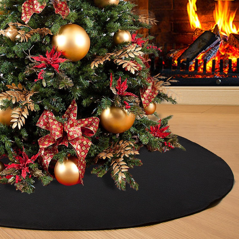 Black Christmas Tree Skirt 30 Inches Small Double Layers Soft Burlap Tree Skirt for Christmas Halloween Holiday Home Decorations