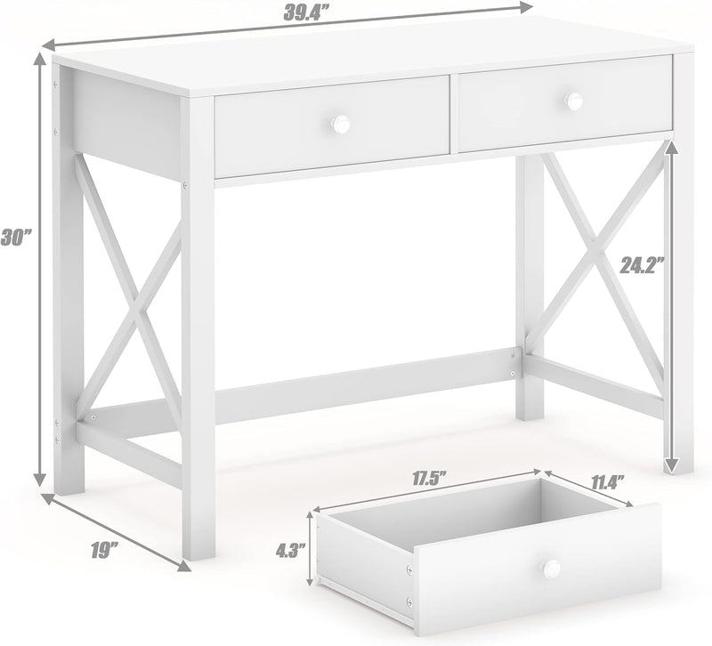 Edmaxwell Wiberwi Home Office Desk with Drawers White Modern Writing Computer Desk, Small Makeup Vanity Table Desk for Bedroom, Study Table for Home Office