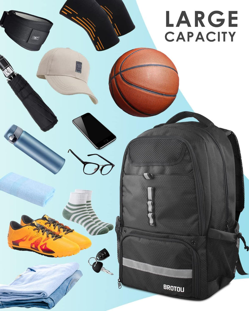 BROTOU Basketball Backpack, Large Basketball Bag with Shoes and Ball Compartment, Soccer Backpacks for Basketball/Volleyball