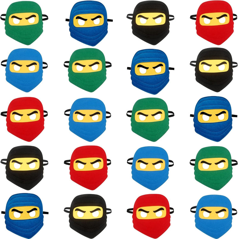 20 Pieces Kids Ninja Masks Felt Elastic Cartoon Mask for Boys Girls Halloween Costume Party Supplies Ninja Theme Birthday Favors