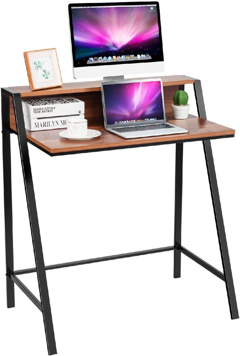 Computer Desk, Home Office Study Desk with 2 Bookshelf, Industrial Simple Style Wood Table Metal Frame for PC Laptop Notebook Mesa Para Computadora