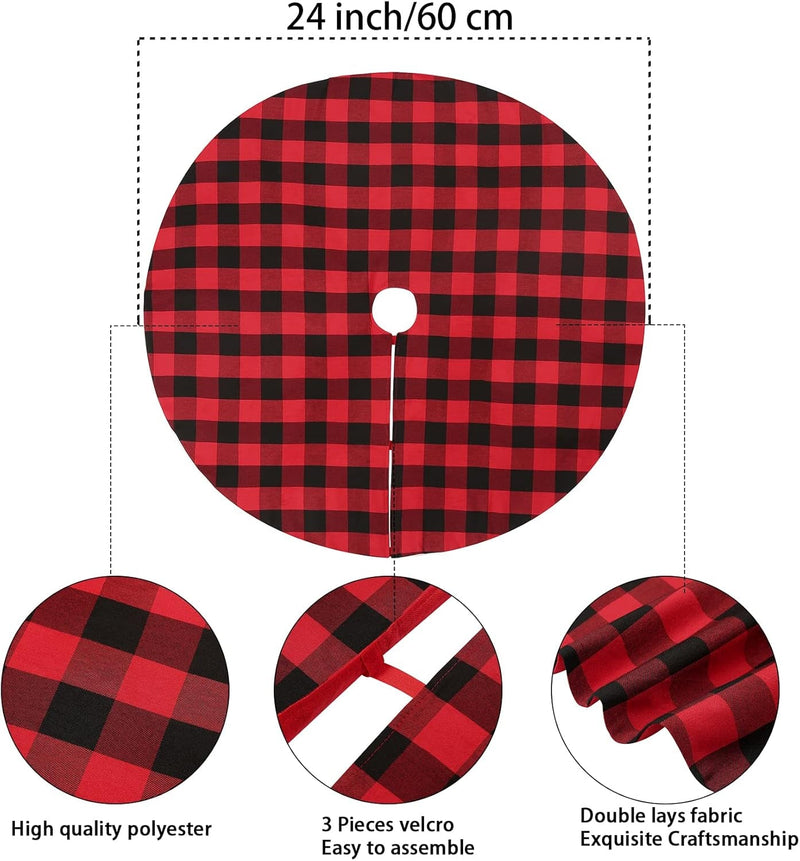 Christmas Tree Skirt 24 Inch Mini Black and Red Plaid Tree Skirt Farmhouse Christmas Ornaments New Year Holiday Decorations