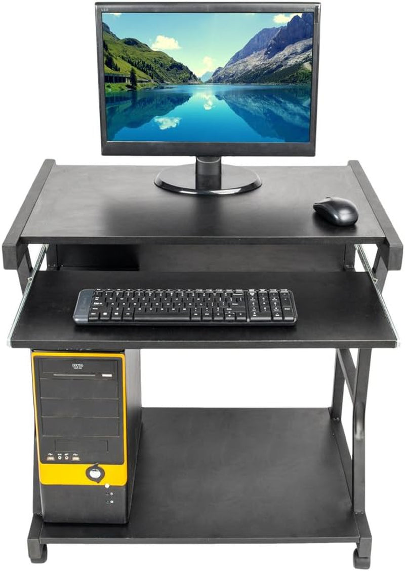 Computer Desk,Moveable Four-Wheel Computer Desk for Home Office, Sturdy Writing Desk,Black