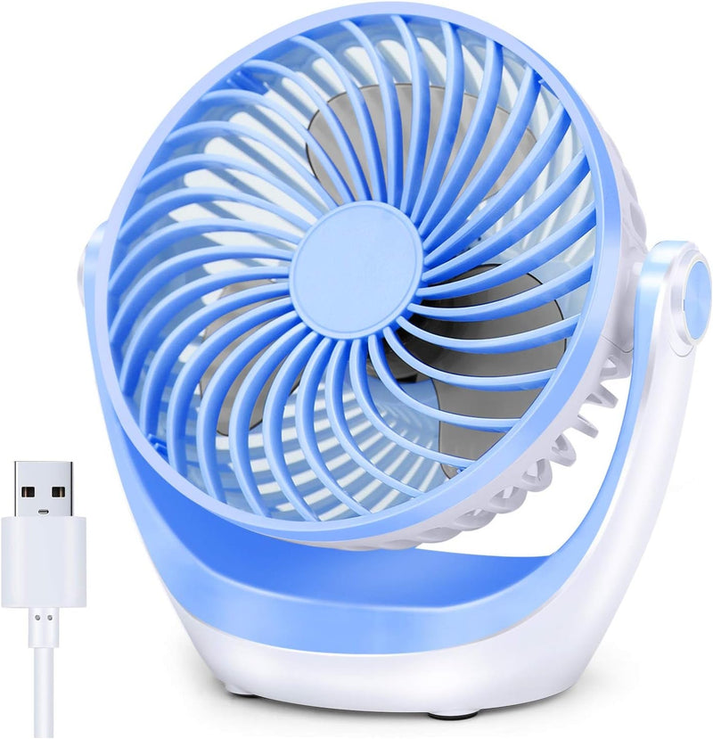Aluan Desk Fan Small Table Fan with Strong Airflow Quiet Operation Portable Fan Speed Adjustable Head 360°Rotatable Mini Personal Fan for Home Office Bedroom Table and Desktop 5.1 Inch