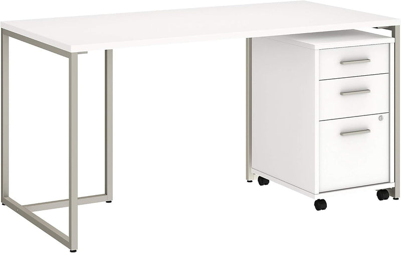 Bush Business Furniture Method Table Desk with 3 Drawer Mobile File Cabinet, 72W, White