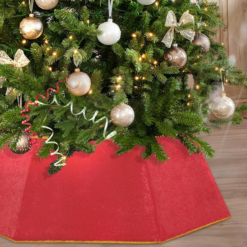 Christmas Tree Collar Faux Fur - Christmas Tree Skirt White Christmas Tree Box Stand Christmas Tree Base Cover Xmas Tree Ring Snowy White Plush Skirt for Xmas Holiday Party Tree Decorations