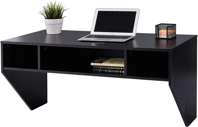 Computer Floating, Home Office Working, 42.5” Laptop Table Writing W/Storage Shelves, Modern Console Media Cabinet Wall Mounted Desk Hutch, White