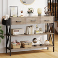 Gizoon 47" Console Table with 3 Drawers, Industrial Entryway Table with 3 Tier Storage Shelves, Narrow Long Sofa Table for Entry Way, Hallway, Couch, Living Room, Kitchen, Black