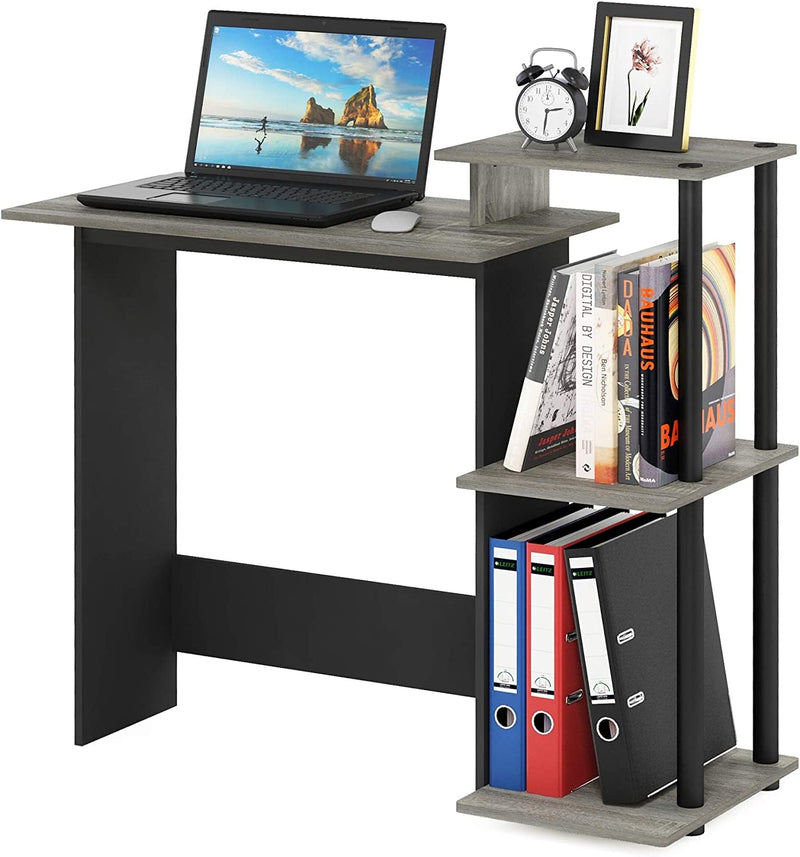 Furinno Efficient Home Laptop Notebook Computer Desk with Square Shelves, French Oak/Black