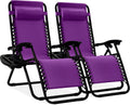 Best Choice Products Set of 2 Adjustable Steel Mesh Zero Gravity Lounge Chair Recliners W/Pillows and Cup Holder Trays - Amethyst Purple