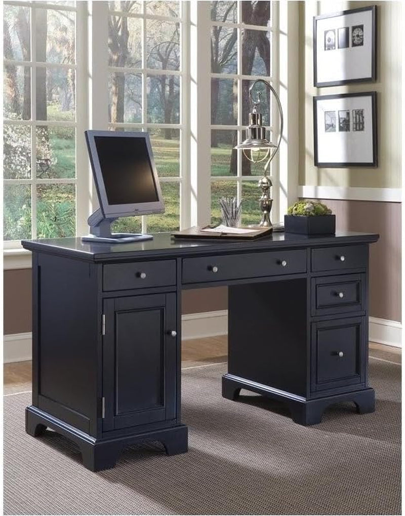 BOWERY HILL Home Office Pedestal Computer Desk with Keyboard Tray and Computer Tower Drawer in Black Ebony