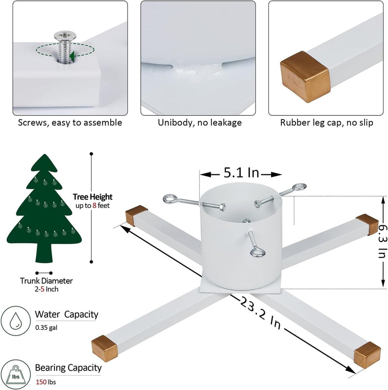 Blissun Christmas Tree Stand, Christmas Tree Holder, Xmas Tree Stand for Real Trees, Fits up to 8FT Real Trees, White