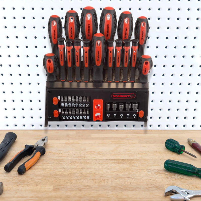 39-Piece Magnetic Screwdriver Set - Tool Kit with Bits and Power Nut Driver Set - Screwdrivers with Storage Rack - Home Improvement Tools by Stalwart