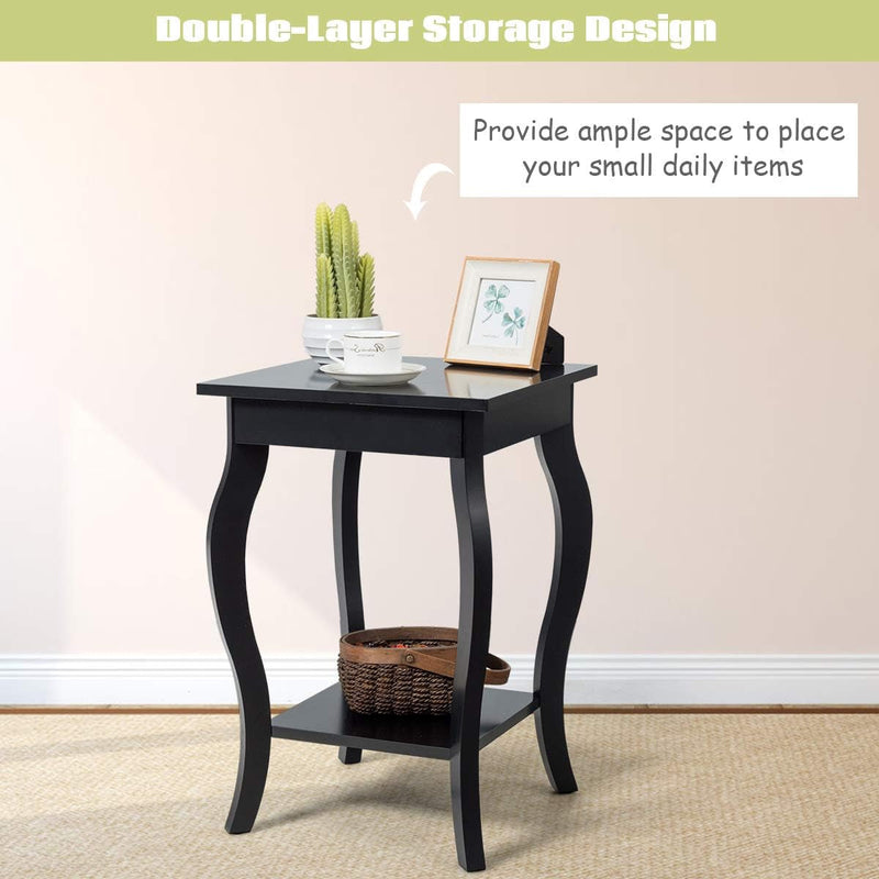 Giantex End Table 16" W/Storage & Shelf Curved Legs Home Furniture for Living Room Accent Sofa Side Table Nightstand (1, Black)