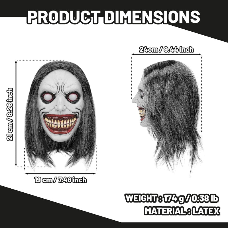 Creepy Smiling Demon Mask Costume Halloween Scary Evil Mask with Grey Hair Horror Ghost Mask Cosplay Prop for Adults