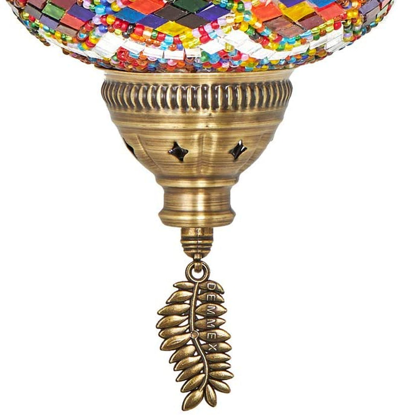 DEMMEX Turkish Moroccan Mosaic Swag Plug in Chandelier Ceiling Hanging Lamp Pendant Light Fixture Lighting, 15Ft Cord Chain and Plug, 3 Big Globes (Multicolor (Plug In))