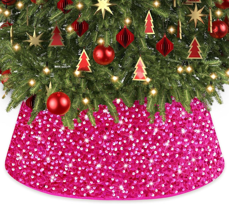 Blue Christmas Tree Collar 23.6 Inch Sequin Velvet Christmas Tree Skirt Christmas Tree Stand Base Cover for Xmas Tree Ring Christmas Tree Base Box Sparkle Tree Collar Skirt for Home Decor