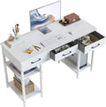 BANTI Office Small Computer Desk, Home Table with Fabric Drawers & Storage Shelves, Modern Writing Desk, White