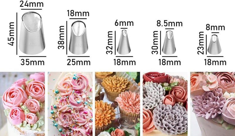 5 Pieces Rose Flower Piping Tips Set Cake Decorating Tips Icing Piping Nozzles Set Cupcake Decorating Kit Cupcake Pastry Tool