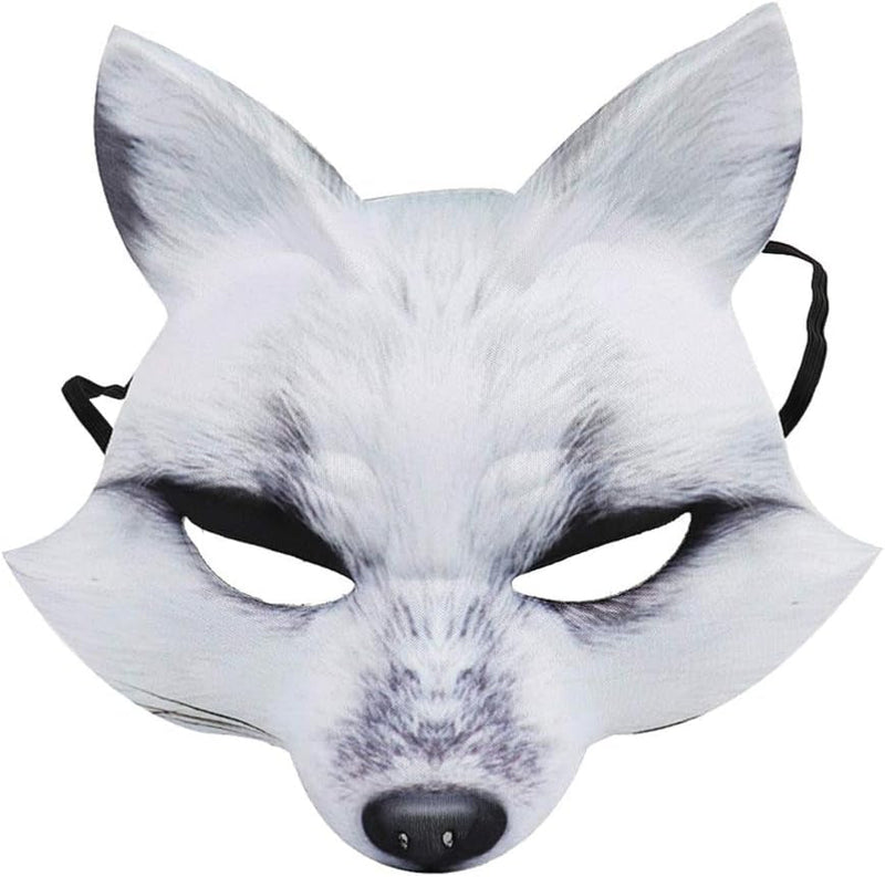 AMOSFUN Halloween Fox Half Mask Cosplay Animal Face Mask Realistic EVA Party Mask for Halloween Cosplay Costume Accessory (White)