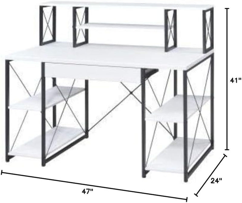 Computer Desk, Office Desk with Shelves and Keyboard Tray, Studying Writing Table with Bookshelves and Storage Hutch for Home Office, Living Room, Reading Room, Small Spaces, White