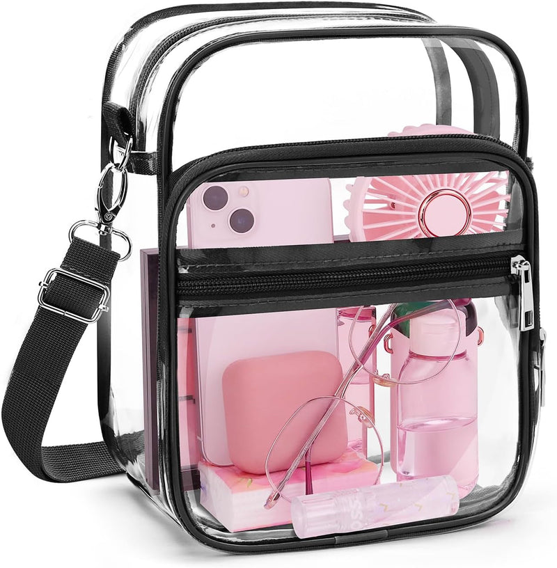 Blvornl Clear Crossbody Bag with Adjustable Shoulder Strap, Stadium Approved PVC Clear Purse Bag, Clear Messenger Bag