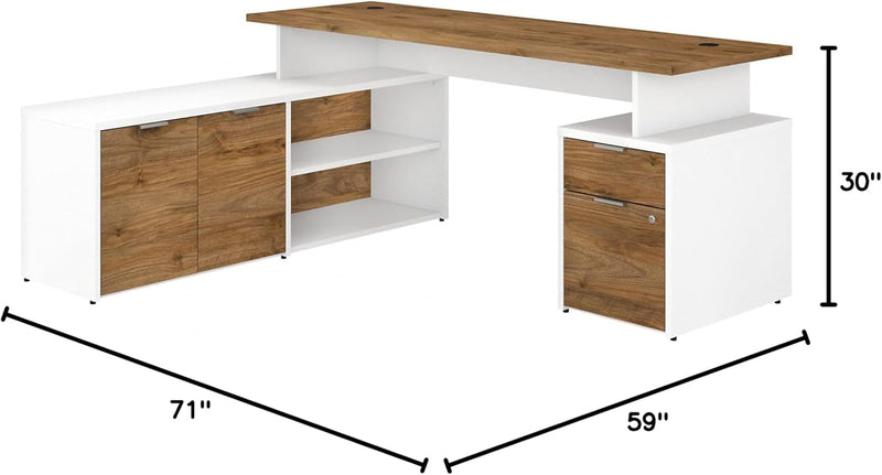 Bush Business Furniture Jamestown L Shaped Desk with Drawers, 72W, Fresh Walnut/White
