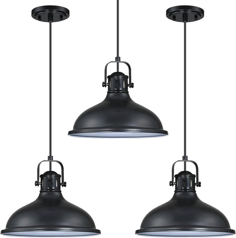 Doraimi Lighting 3 Pack 1 Light Pendant Light Industrial Vintage Fixtures Metal Chandelier Lights Painting Black Finish,Ceiling Lamp for Kitchen Home Island Dining Room Bedroom Farmhouse