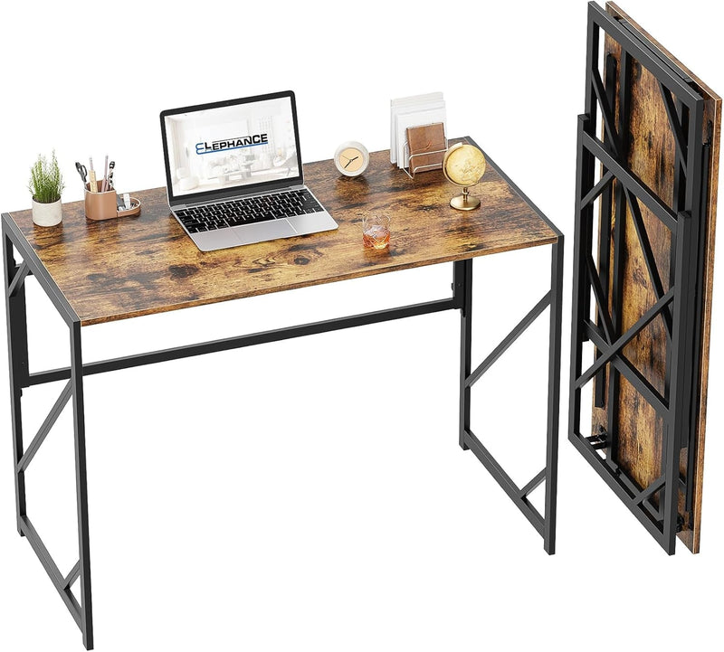 Elephance Folding Desk Writing Computer Desk for Home Office, No-Assembly Study Office Desk Foldable Table for Small Spaces