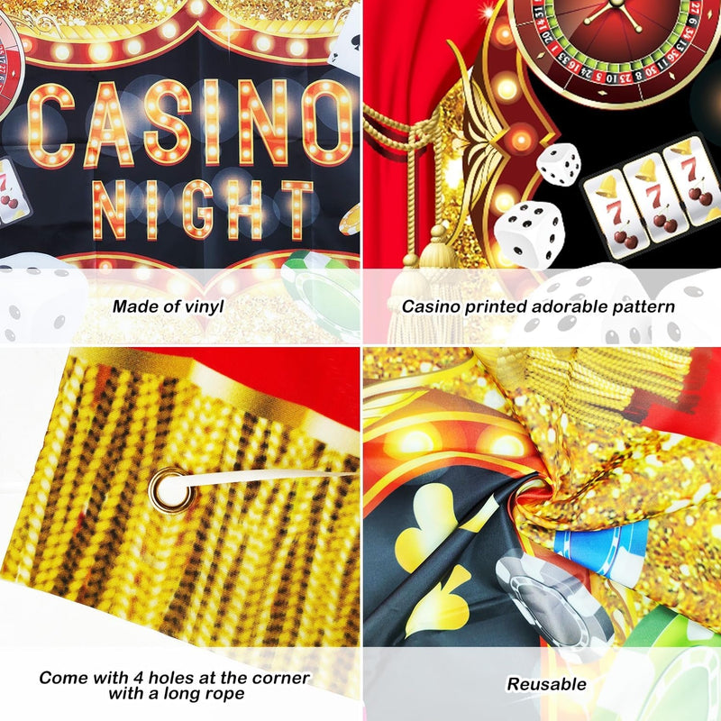 Casino Night Poker Dice Photography Backdrop Vinyl Las Vegas Gold Glitter Bokeh Photo Background Casino Themed Birthday Party Decorations Banner Photo Booths Studio Props 71 X 43 Inch