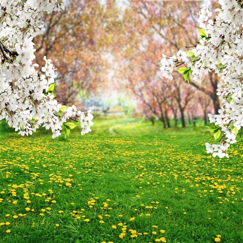 AOFOTO 10X10Ft Spring Scenic Backdrop Sweet Flowers Photography Background Meadow Floral Blossoms Garden Florets Grassland Park Trees Kid Baby Portrait Photo Shoot Studio Props Video Wallpaper Drape