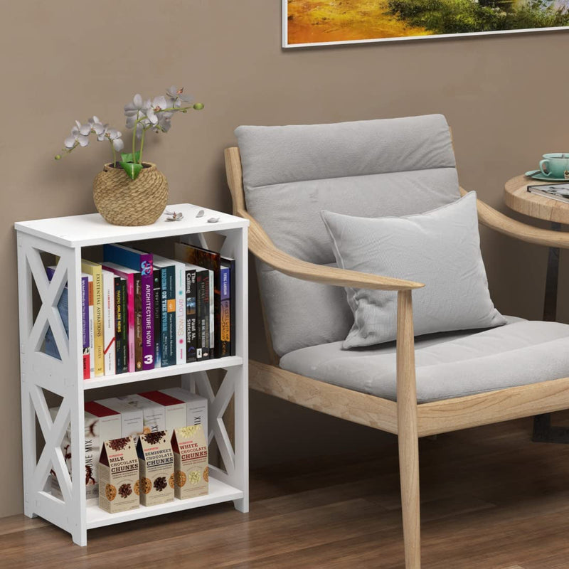 End Table & Side Table 3-Tier, 2 Shelf Small Bookcase, Bookshelf, Simple Nightstand, Bedside Table with for Bedroom, Bathroom, and Living Room Display Rack, White