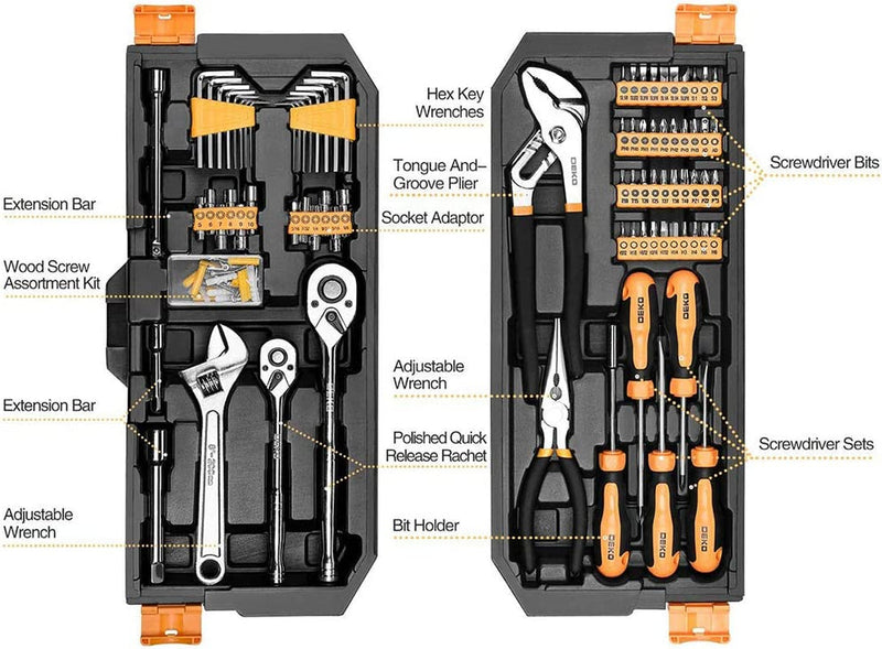 DEKOPRO 192 Piece Mechanics Tool Set Socket Wrench Set, Plastic Storage Case with Auto Repair Hand Tool Kit Wrench Tool Box Set